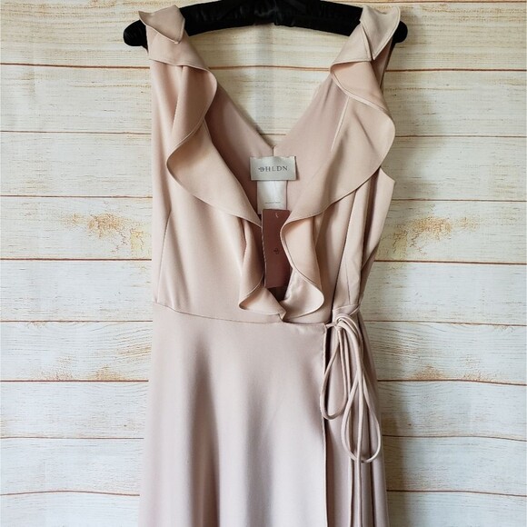 BHLDN Tansy Satin Ruffle Neckline Wrap Maxi Dress Gown in Oyster Sz 8 #60369113 - Picture 4 of 15